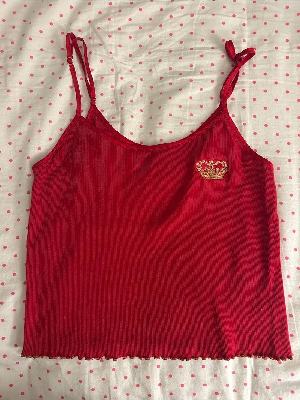Victoria's Secret Red Ribbed Spaghetti Strap Tank with Gold Crown